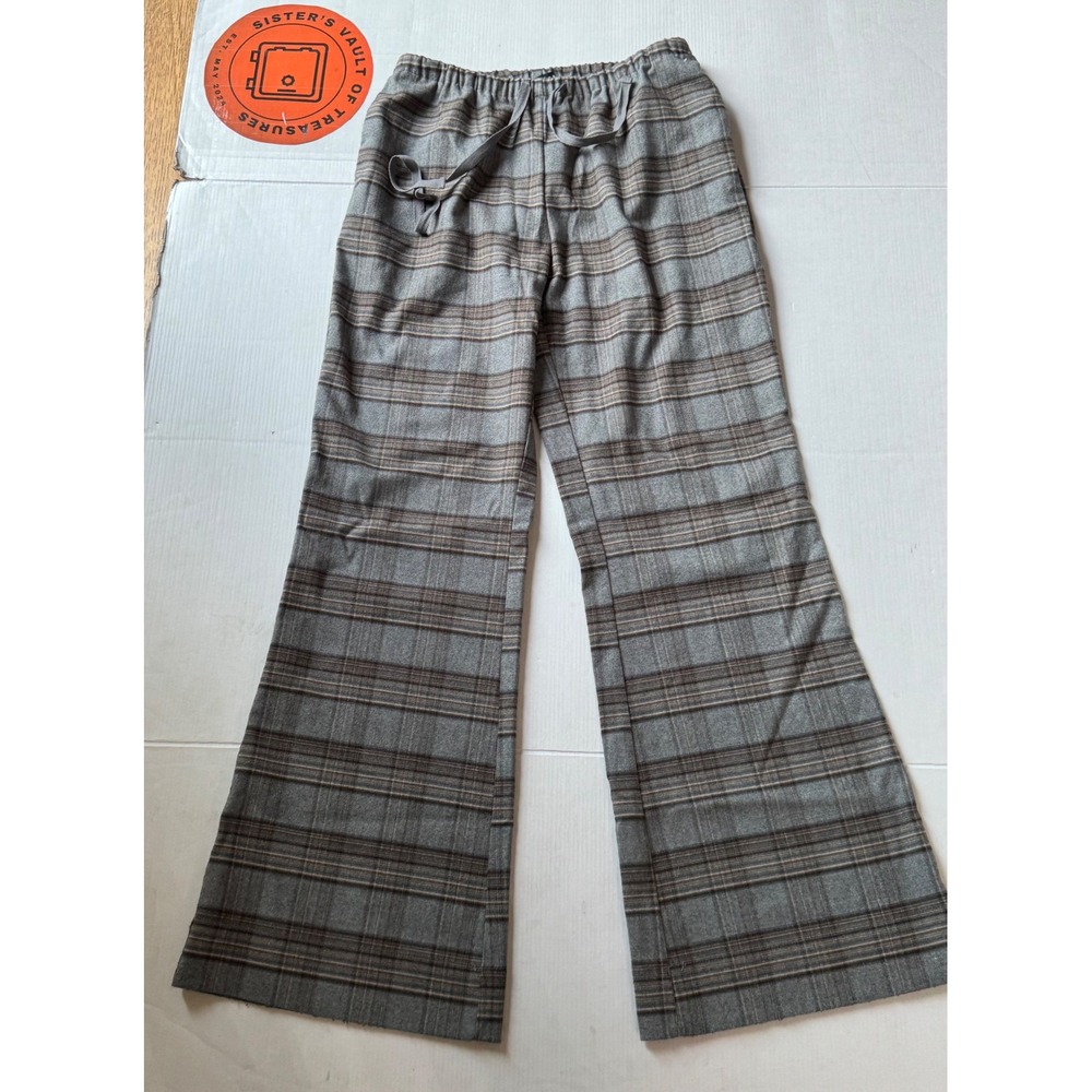 Silence + Noise Plaid Wide Leg Drawstring Pants Grey Brown Small OB2144288